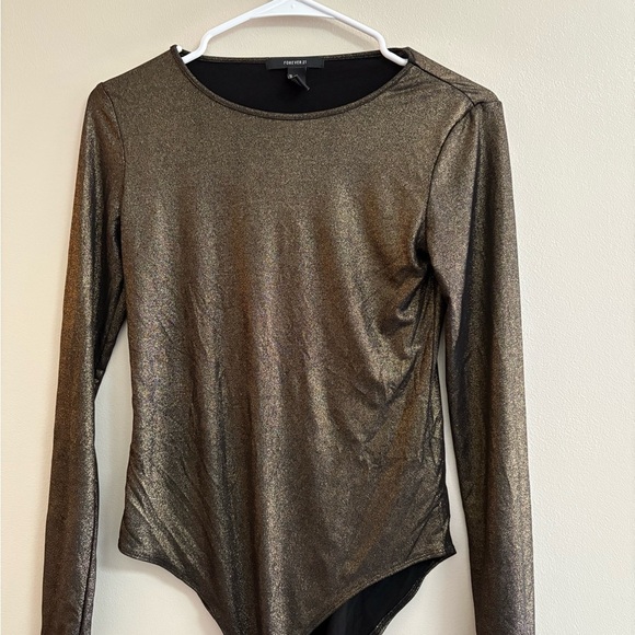 Forever 21 Tops - Forever 21 Metallic Bronze Long Sleeve Bodysuit
